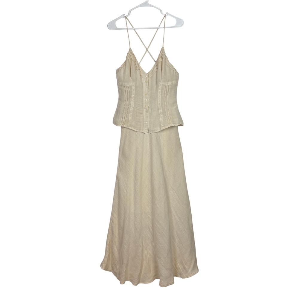 Vintage Karen Alexander Maxi Dress Set Women 8 Cream Cottagecore Prairie Peasant